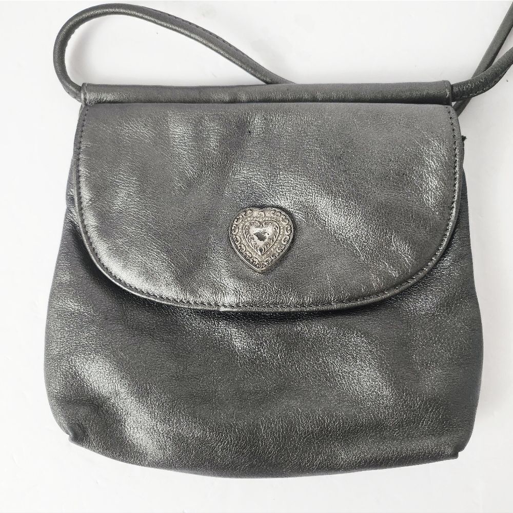 Fossil Vintage Heart Leather Crossbody Bag Steel Gray 8x7.5
